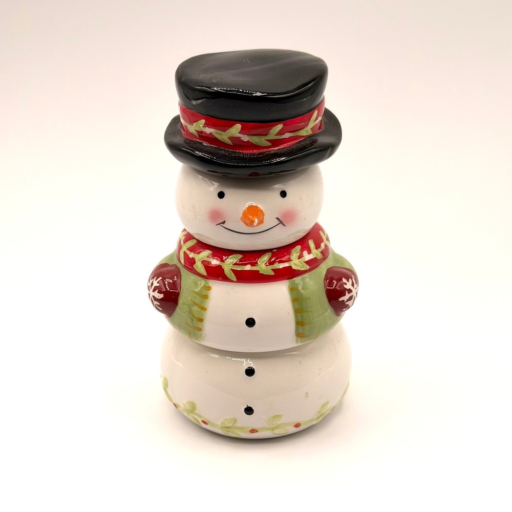 Avon Stacking 3-Piece Ceramic Snowman Candle Set with Top Hat Lid 2005 5.5"x3"